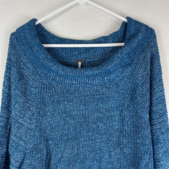 Free People Sweater Women's Size Medium‎ Edessa Blue Off The Shoulder Viscose - Picture 3 of 10